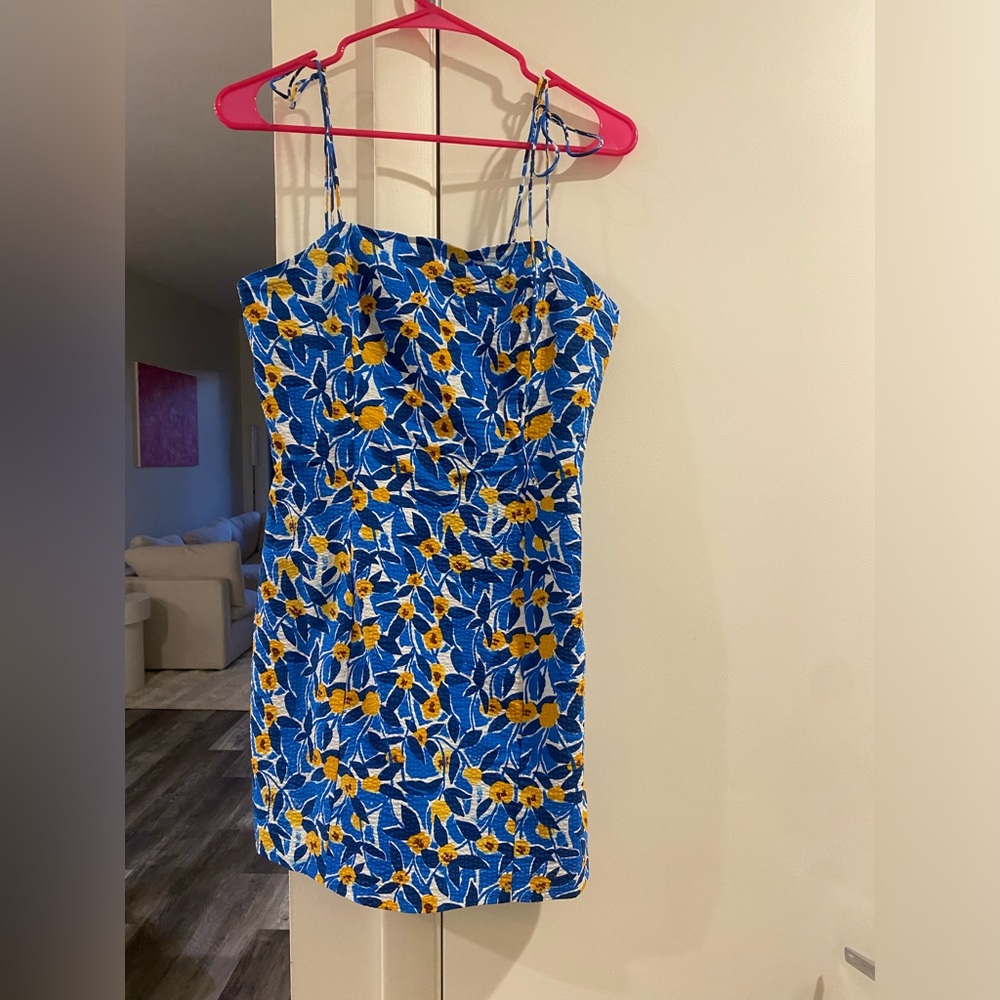 Blue and yellow floral mini dress